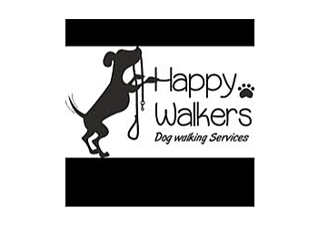 Happy walkers dog walking